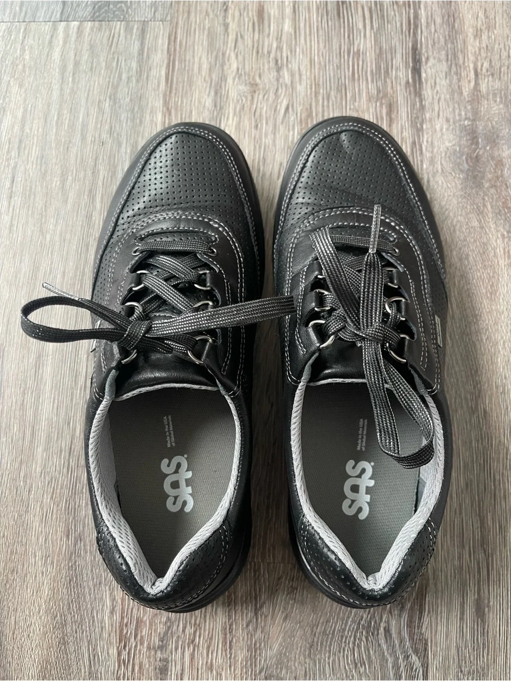 SAS | Sporty Lux Black Leather Tennis Shoe Sneaker Perforated Mesh Comfort